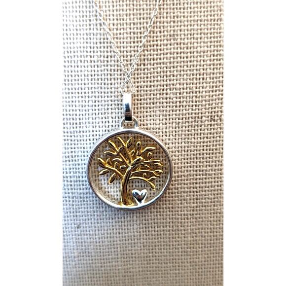 925 Sterling Silver Two Tone Tree of Life Heart 'My Family My Love' Necklace - Picture 2 of 6